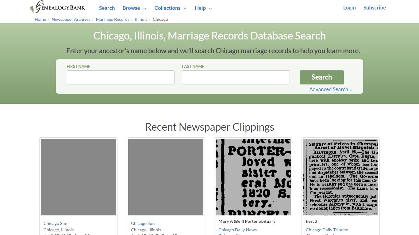 Chicago, Illinois, Marriage Records Online Search - GenealogyBank